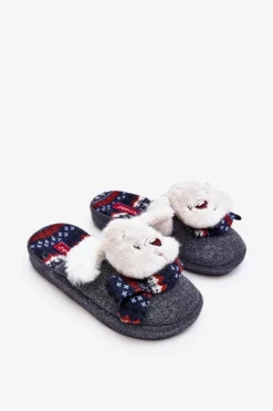 Outlet Boto Dziecięce Kapcie Na Grubej Podeszwie z Misiem Szare Dasca Szary