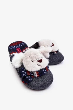 Outlet Boto Dziecięce Kapcie Na Grubej Podeszwie z Misiem Szare Dasca Szary