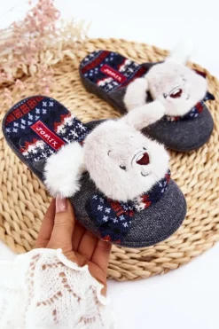 Outlet Boto Dziecięce Kapcie Na Grubej Podeszwie z Misiem Szare Dasca Szary