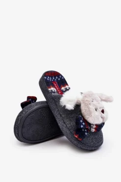 Outlet Boto Dziecięce Kapcie Na Grubej Podeszwie z Misiem Szare Dasca Szary