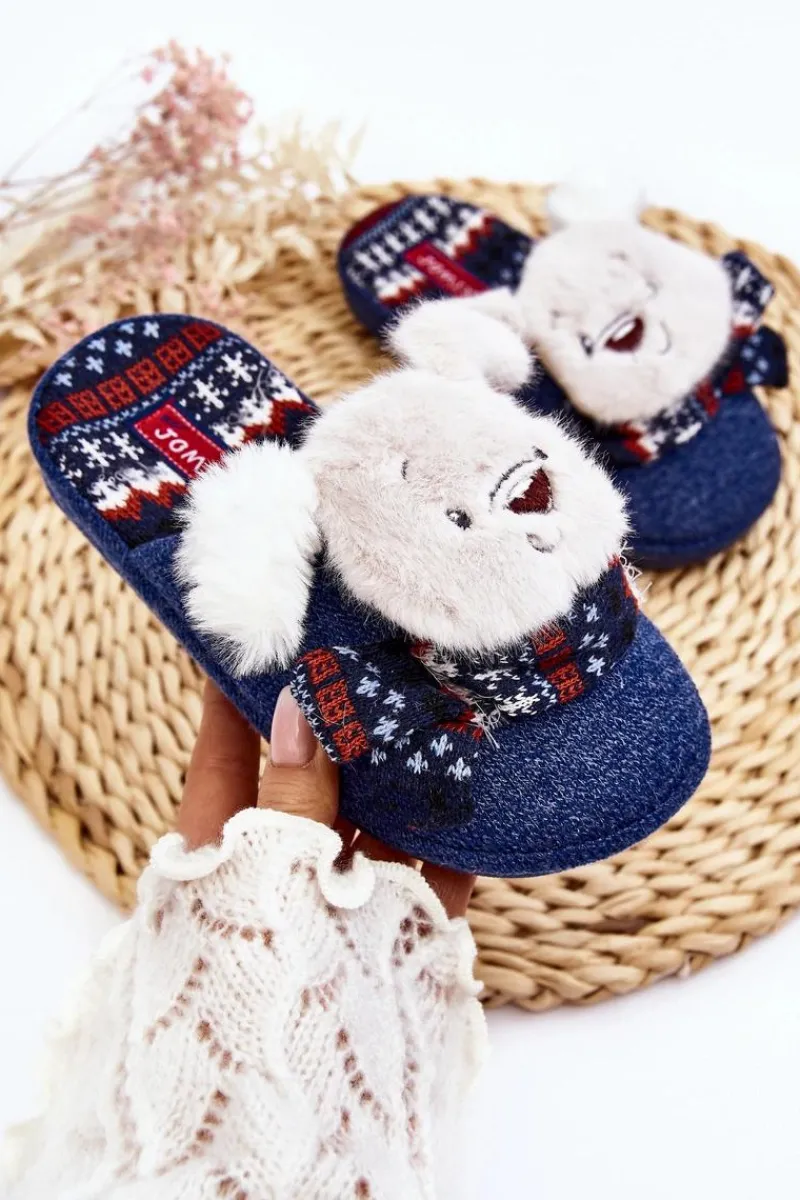 New Dziecięce Kapcie Na Grubej Podeszwie z Misiem Granatowe Dasca Dzieci Dziewczęce|Back To School