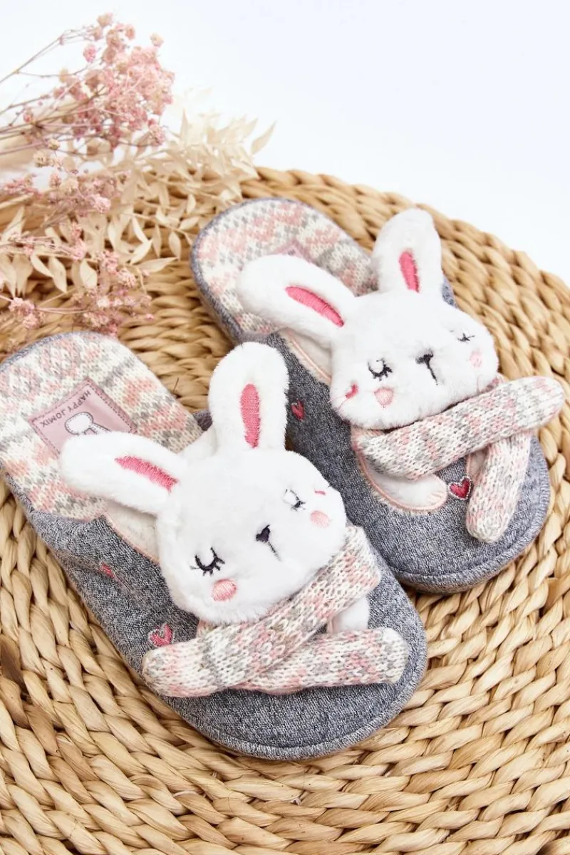Outlet Dziecięce Kapcie Na Grubej Podeszwie Króliczki Szare Dasca Dzieci Dziewczęce|Back To School