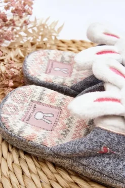 Outlet Dziecięce Kapcie Na Grubej Podeszwie Króliczki Szare Dasca Dzieci Dziewczęce|Back To School