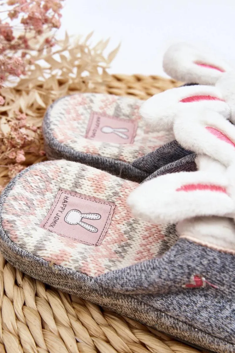 Outlet Dziecięce Kapcie Na Grubej Podeszwie Króliczki Szare Dasca Dzieci Dziewczęce|Back To School