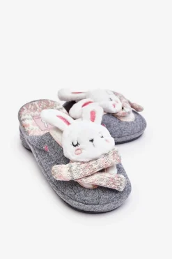 Outlet Dziecięce Kapcie Na Grubej Podeszwie Króliczki Szare Dasca Dzieci Dziewczęce|Back To School