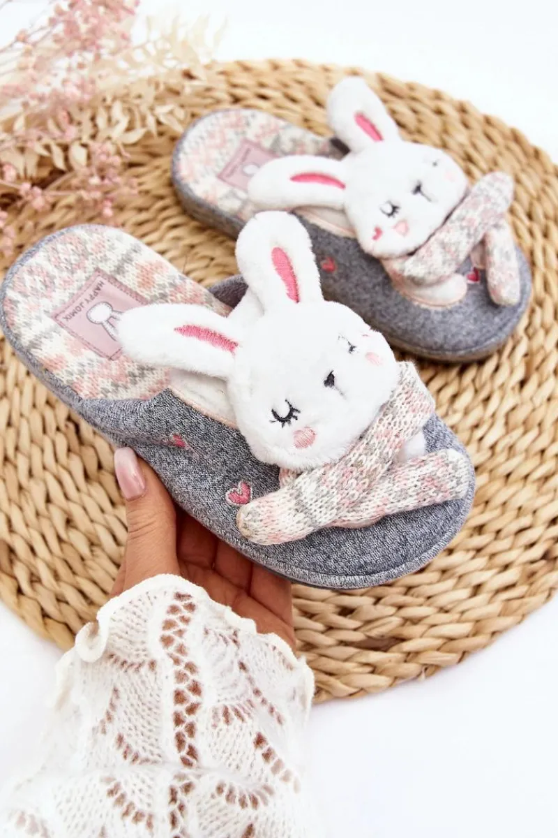 Outlet Dziecięce Kapcie Na Grubej Podeszwie Króliczki Szare Dasca Dzieci Dziewczęce|Back To School