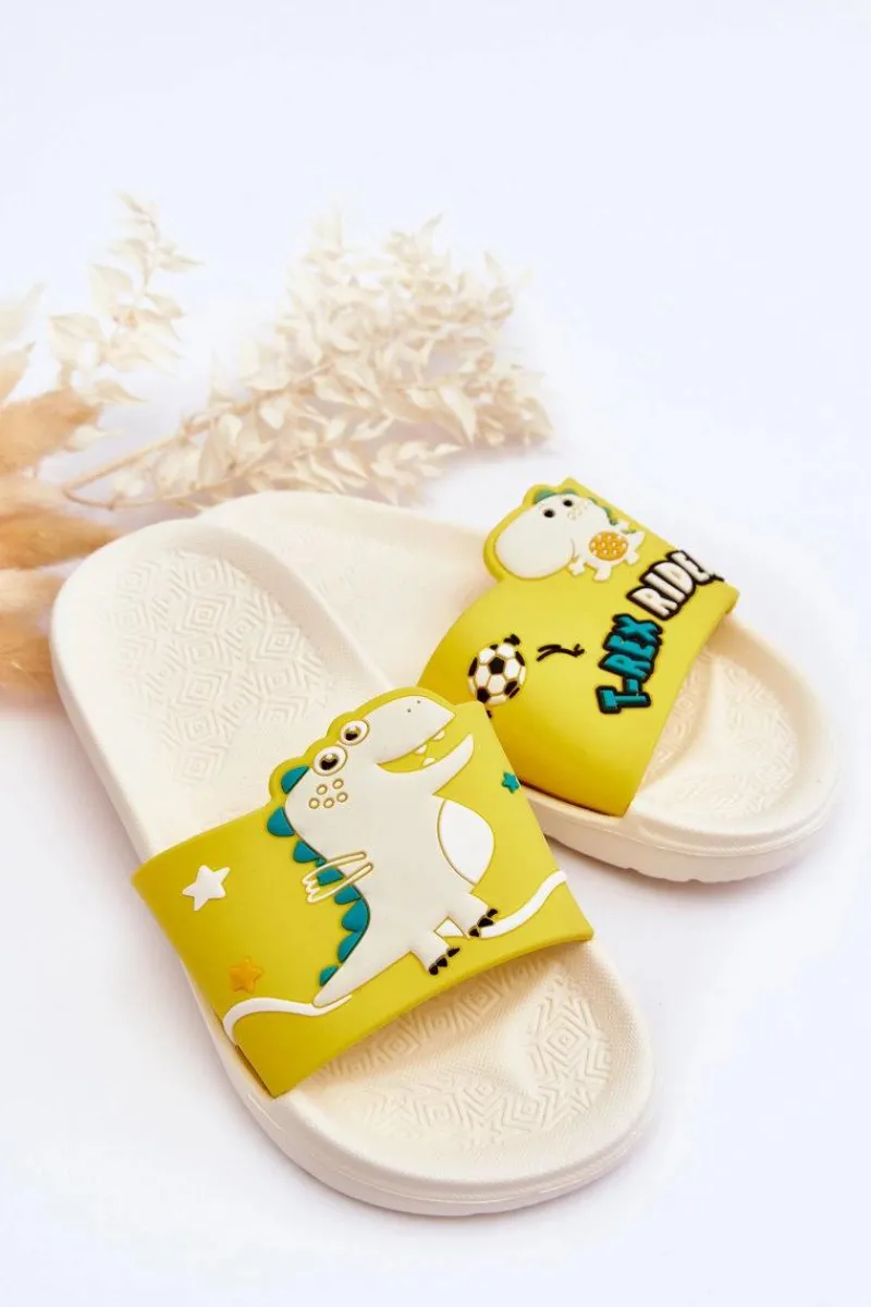 Chłopięce|Dziewczęce>Boto Dziecięce Klapki Dinozaur T-Rex Beżowe Bernis Beżowy