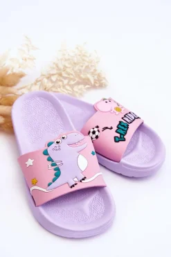 Best Boto Dziecięce Klapki Dinozaur T-Rex Fioletowe Bernis Fioletowy