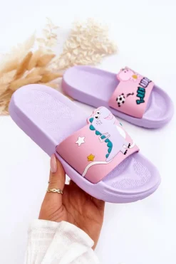 Best Boto Dziecięce Klapki Dinozaur T-Rex Fioletowe Bernis Fioletowy