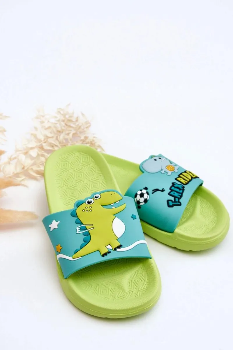 Chłopięce|Dziewczęce>Boto Dziecięce Klapki Dinozaur T-Rex Zielone Bernis