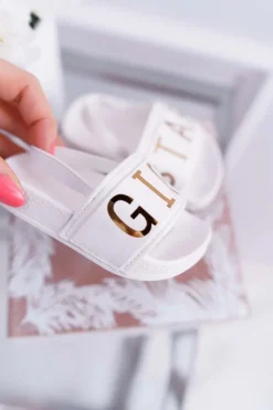 Discount Dziecięce Klapki Dziewczęce Złoty Napis Girl Star Białe Bambi Dzieci Dziewczęce