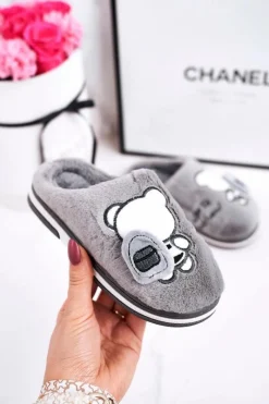 Online Boto Dziecięce Klapki Papcie Z Misiem Szare Go To School