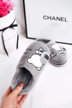 Online Boto Dziecięce Klapki Papcie Z Misiem Szare Go To School