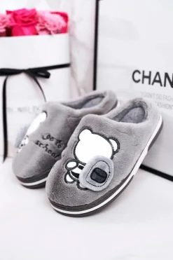 Online Boto Dziecięce Klapki Papcie Z Misiem Szare Go To School