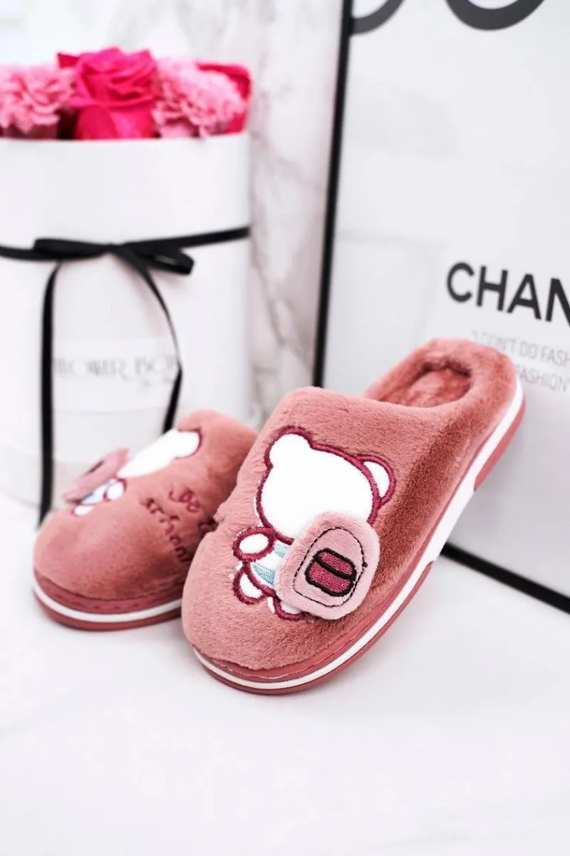 Chłopięce|Dziewczęce>Boto Dziecięce Klapki Papcie Z Misiem Pudrowy Róż Go To School