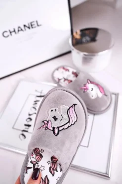 Online Dziecięce Klapki Papcie Z Jednorożcem Szare Unicorn Dzieci Dziewczęce