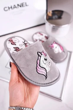 Online Dziecięce Klapki Papcie Z Jednorożcem Szare Unicorn Dzieci Dziewczęce