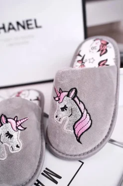 Online Dziecięce Klapki Papcie Z Jednorożcem Szare Unicorn Dzieci Dziewczęce