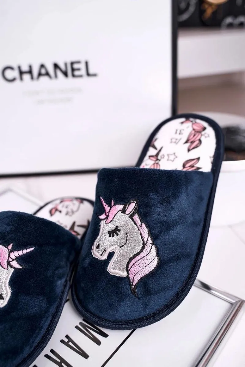 Sale Evento Dziecięce Klapki Papcie Z Jednorożcem Granatowe Unicorn