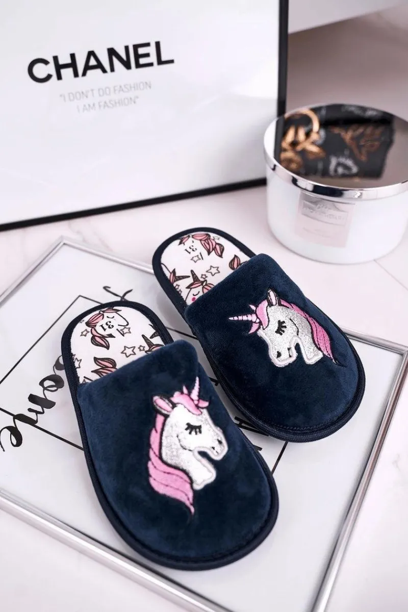 Sale Evento Dziecięce Klapki Papcie Z Jednorożcem Granatowe Unicorn