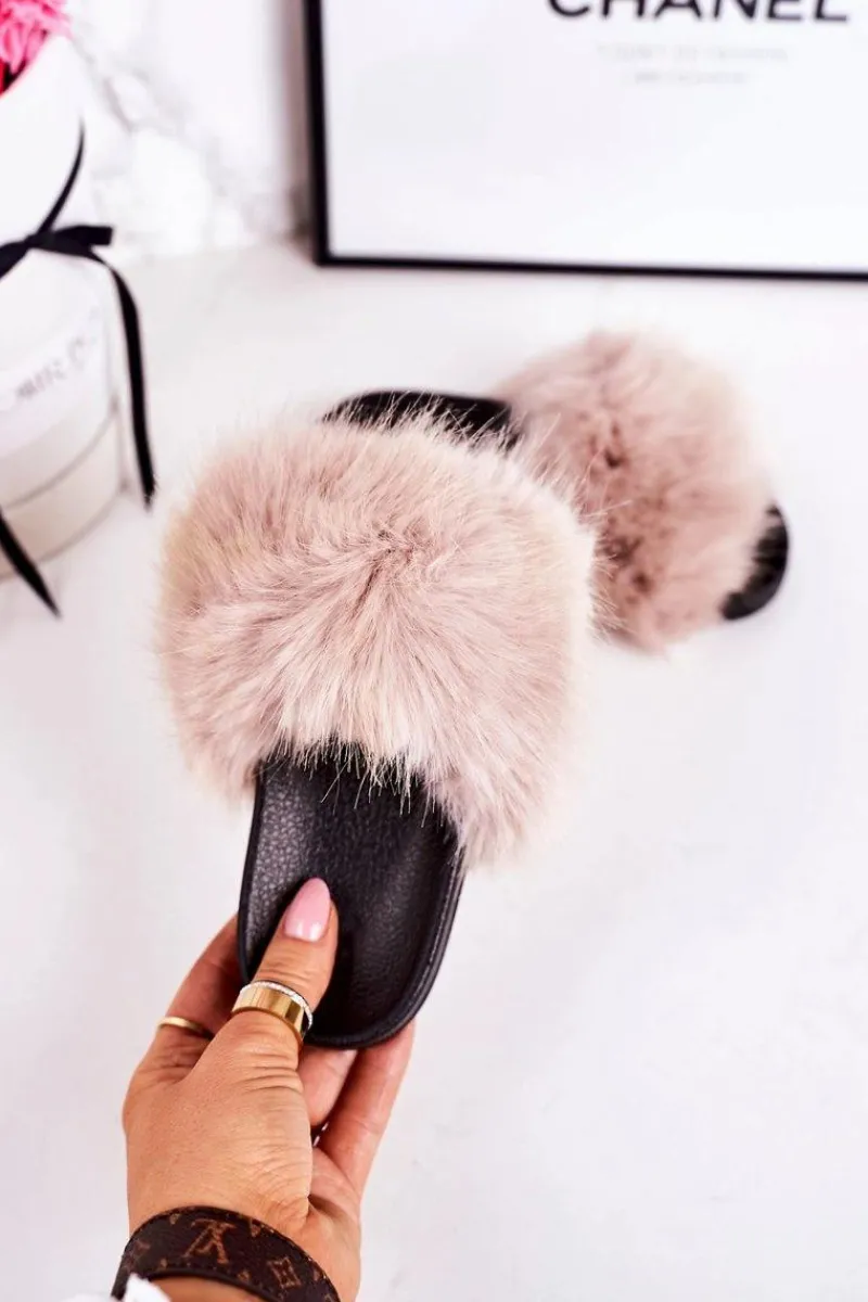 Discount Dziecięce Klapki Z Futerkiem Beżowe Fashionista Damskie Dziewczęce|Klapki Z Futerkiem