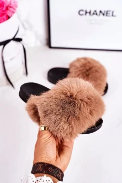 Discount Boto Dziecięce Klapki Z Futerkiem Jasny Brąz Fashionista