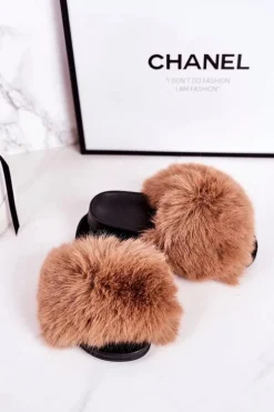 Discount Boto Dziecięce Klapki Z Futerkiem Jasny Brąz Fashionista