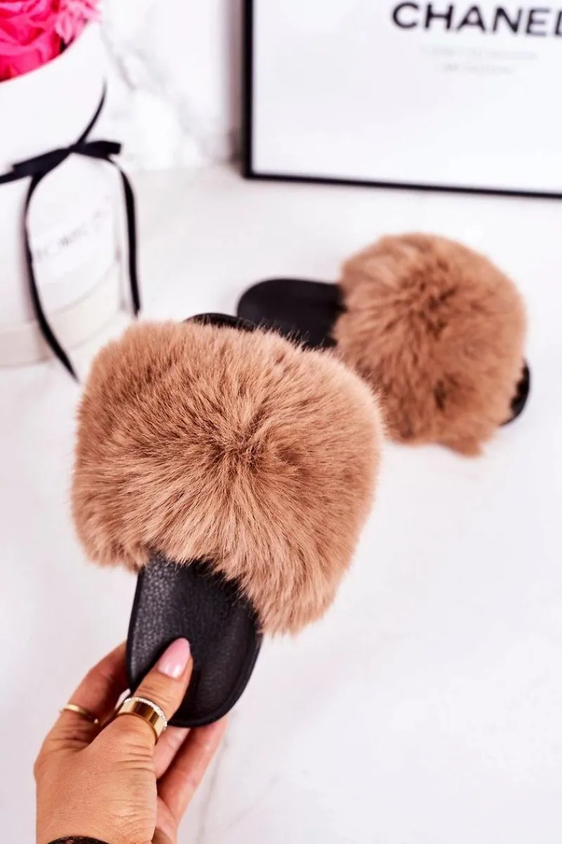 Discount Boto Dziecięce Klapki Z Futerkiem Jasny Brąz Fashionista