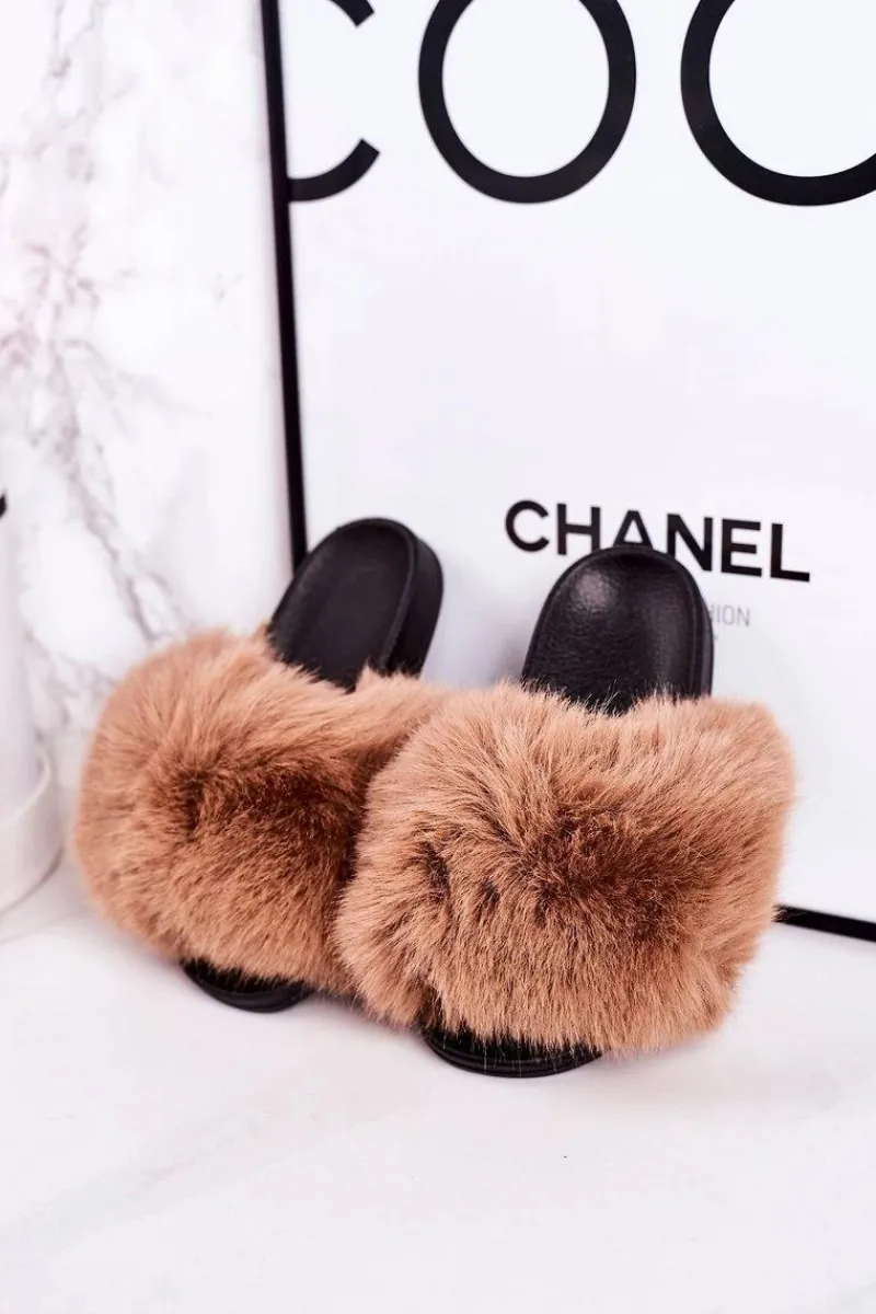 Discount Boto Dziecięce Klapki Z Futerkiem Jasny Brąz Fashionista