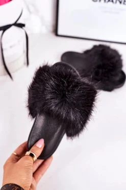 Hot Dziecięce Klapki Z Futerkiem Czarne Fashionista Damskie Dziewczęce|Klapki Z Futerkiem