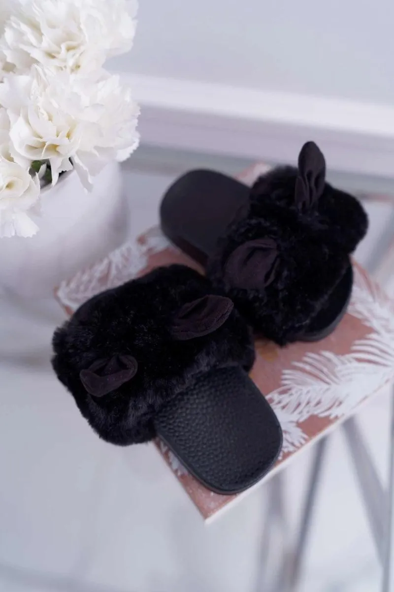 Best Boto Dziecięce Klapki Z Futerkiem I Uszkami Czarne Thoa