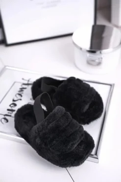 Dziewczęce|Klapki Z Futerkiem>Boto Dziecięce klapki z futerkiem i gumką czarne Fluffy