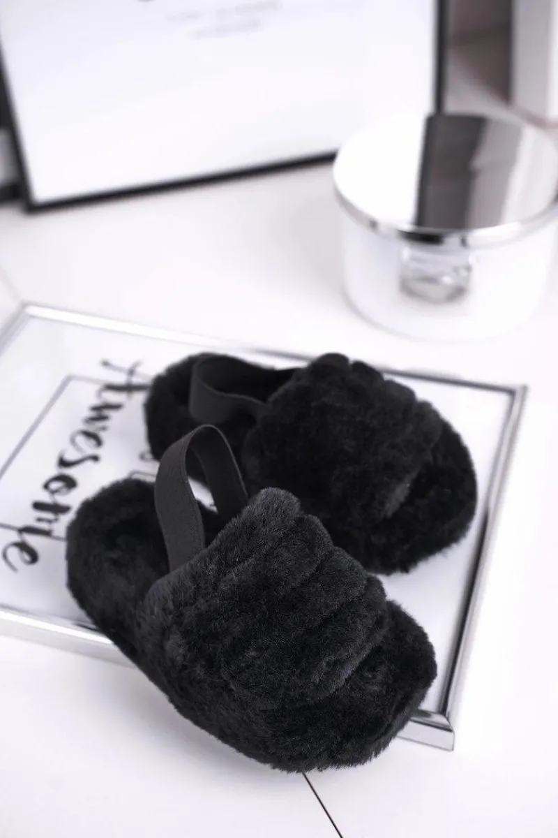 Dziewczęce|Klapki Z Futerkiem>Boto Dziecięce klapki z futerkiem i gumką czarne Fluffy