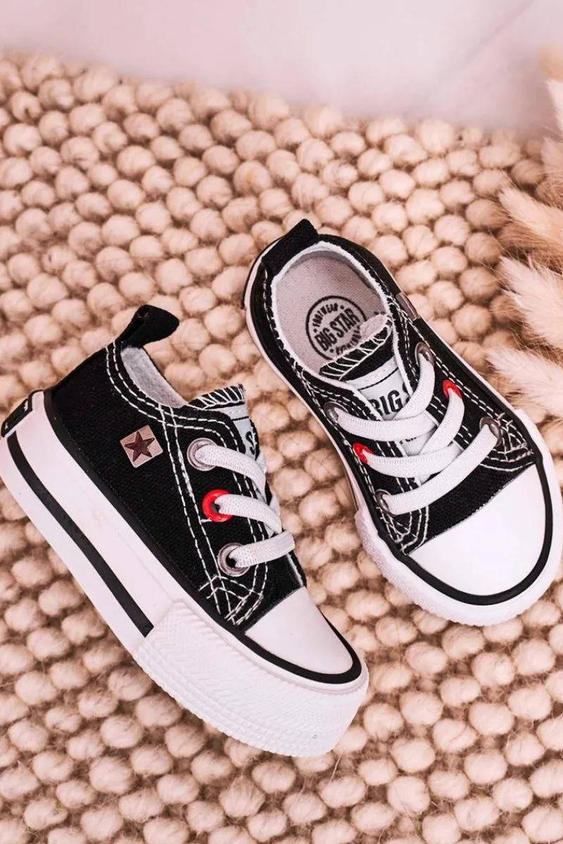 Outlet Big Star Shoes Dziecięce Klasyczne Niskie Trampki BIG STAR HH374194 Czarne Czarny