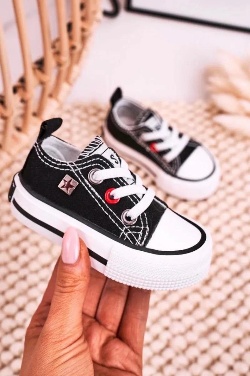 Outlet Big Star Shoes Dziecięce Klasyczne Niskie Trampki BIG STAR HH374194 Czarne Czarny