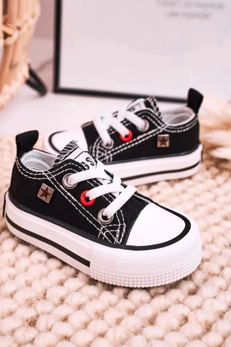 Outlet Big Star Shoes Dziecięce Klasyczne Niskie Trampki BIG STAR HH374194 Czarne Czarny