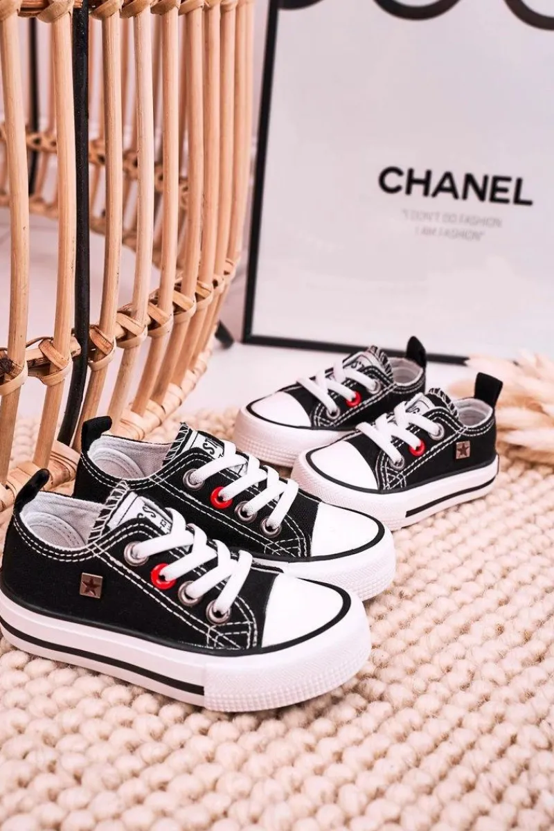 Outlet Big Star Shoes Dziecięce Klasyczne Niskie Trampki BIG STAR HH374194 Czarne Czarny