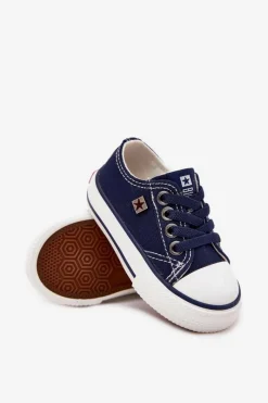 Chłopięce|Dziewczęce></noscript>Big Star Shoes Dziecięce Klasyczne Trampki Big Star DD374162 Granatowe Niebieski