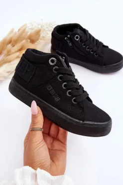 Clearance Big Star Shoes Dziecięce Klasyczne Wysokie Trampki Big Star LL374001 Czarne Czarny