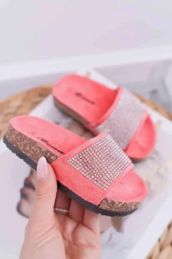 Clearance Boto Dziecięce Koralowe Klapki Na Korku Kryształki Malena