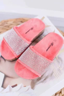 Clearance Boto Dziecięce Koralowe Klapki Na Korku Kryształki Malena