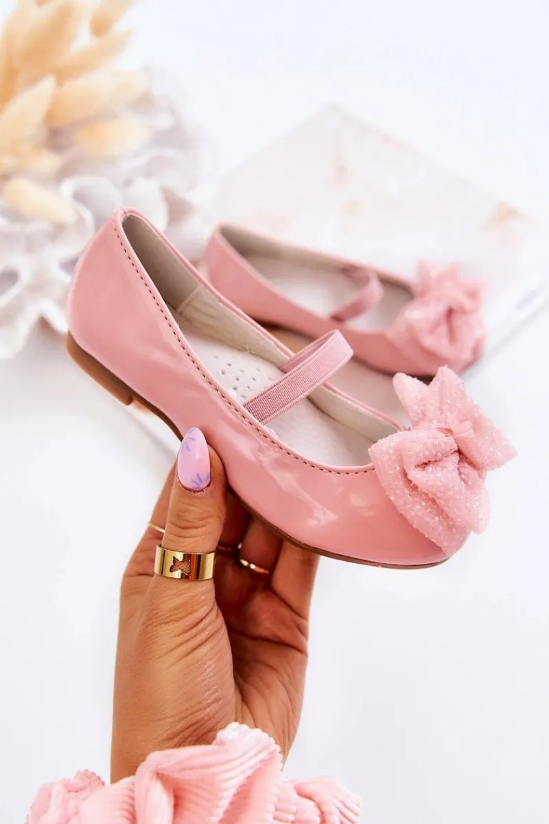 Outlet Damskie buty S.Barski Dziecięce Lakierowane Balerinki Z Kokardą Różowe Zolly