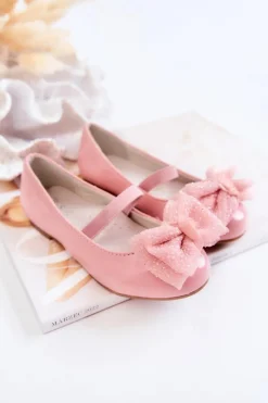 Outlet Damskie buty S.Barski Dziecięce Lakierowane Balerinki Z Kokardą Różowe Zolly