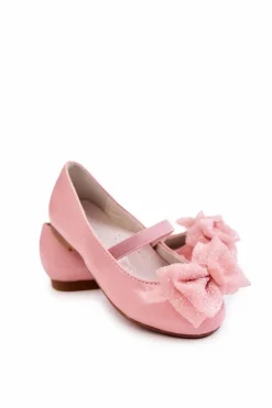 Outlet Damskie buty S.Barski Dziecięce Lakierowane Balerinki Z Kokardą Różowe Zolly