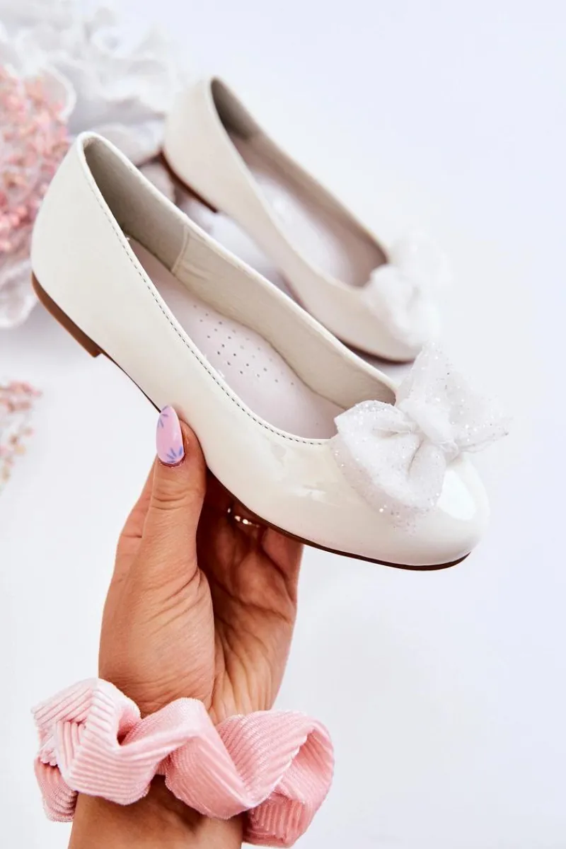 Sale Damskie buty S.Barski Dziecięce Lakierowane Balerinki Z Kokardą Białe Zolly