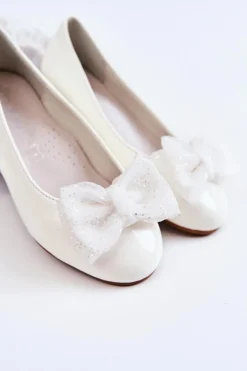 Sale Damskie buty S.Barski Dziecięce Lakierowane Balerinki Z Kokardą Białe Zolly