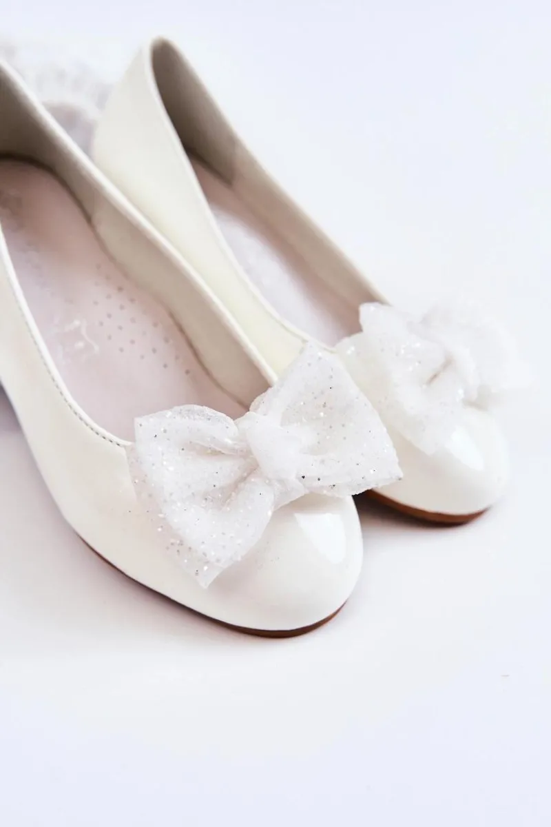 Sale Damskie buty S.Barski Dziecięce Lakierowane Balerinki Z Kokardą Białe Zolly