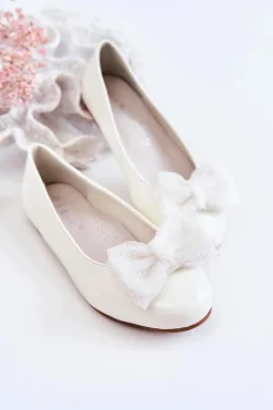 Sale Damskie buty S.Barski Dziecięce Lakierowane Balerinki Z Kokardą Białe Zolly
