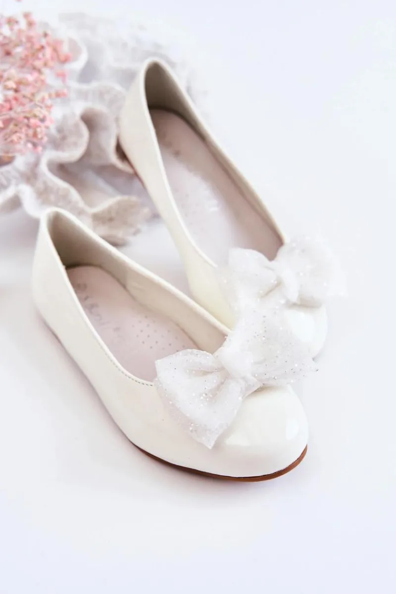 Sale Damskie buty S.Barski Dziecięce Lakierowane Balerinki Z Kokardą Białe Zolly