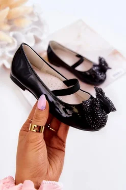 Balerinki Dziecięce>Damskie buty S.Barski Dziecięce Lakierowane Balerinki Z Kokardą Czarne Zolly Czarny